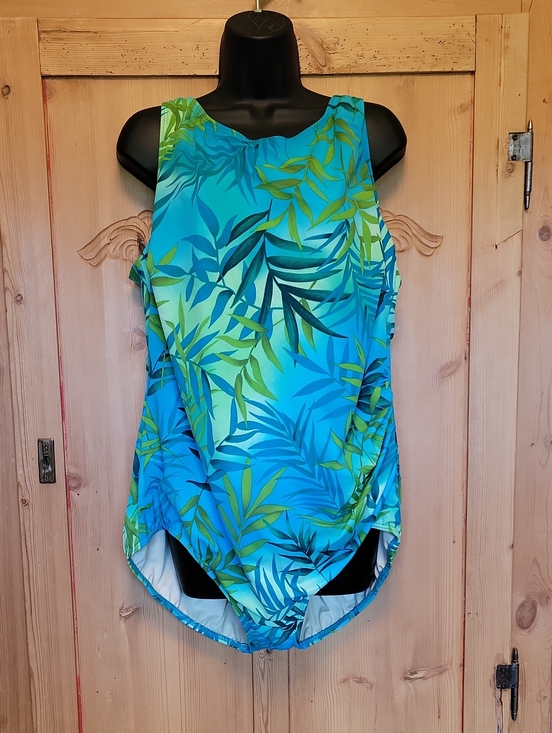 Lands' End Other - Lands' End Turquoise & Green Tropical Leaf 26W One-Piece Swimsuit